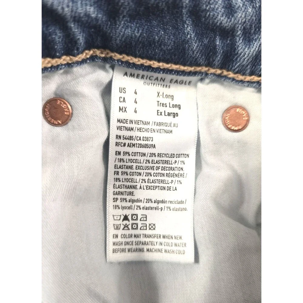 American Eagle Jeans Womens Sz 4T 30 Blue Super High Rise Baggy Wide Leg Stretch
